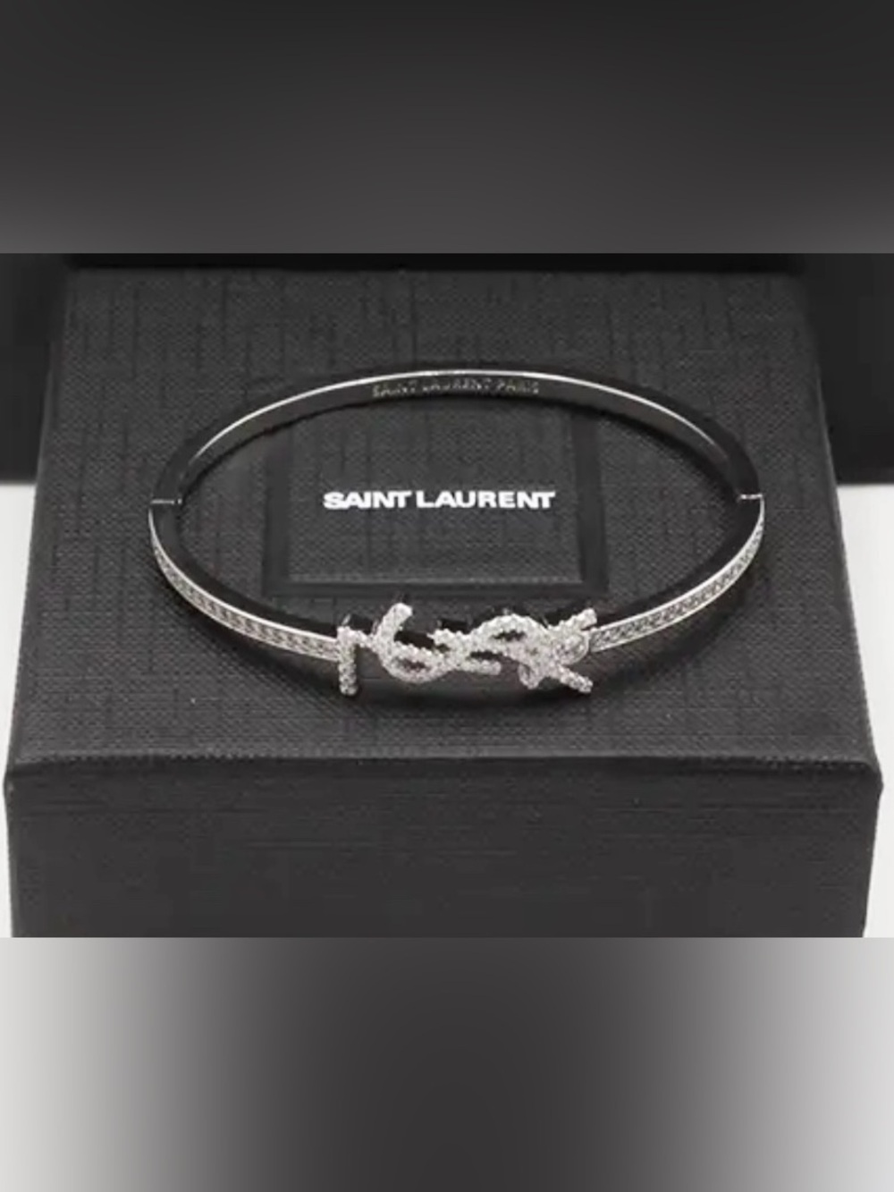 Saint Laurent Silver Crystal Logo Bangle Bracelet Just GORGEOUS
